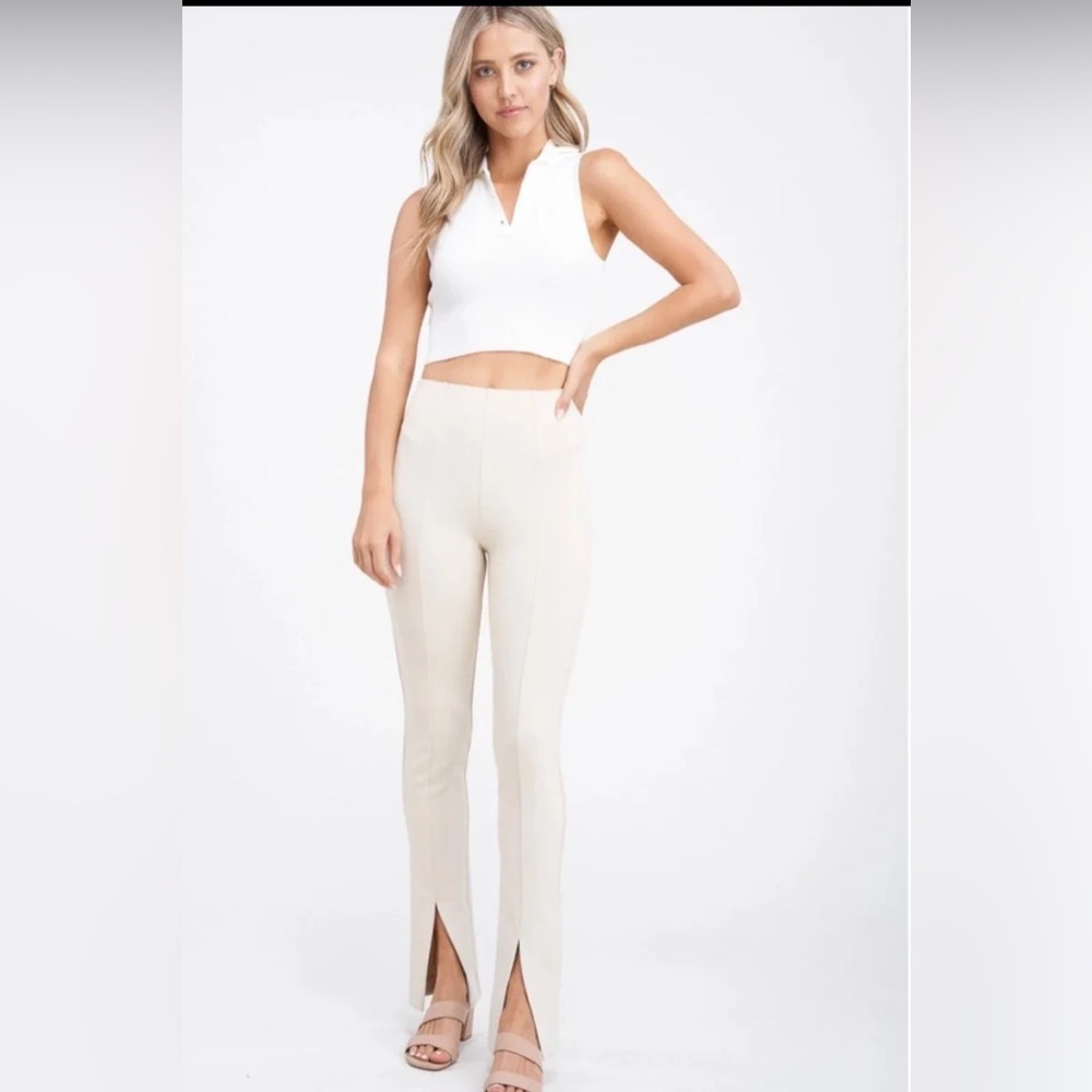 NWT Women's Cream High Waisted Split Hem Pants Large